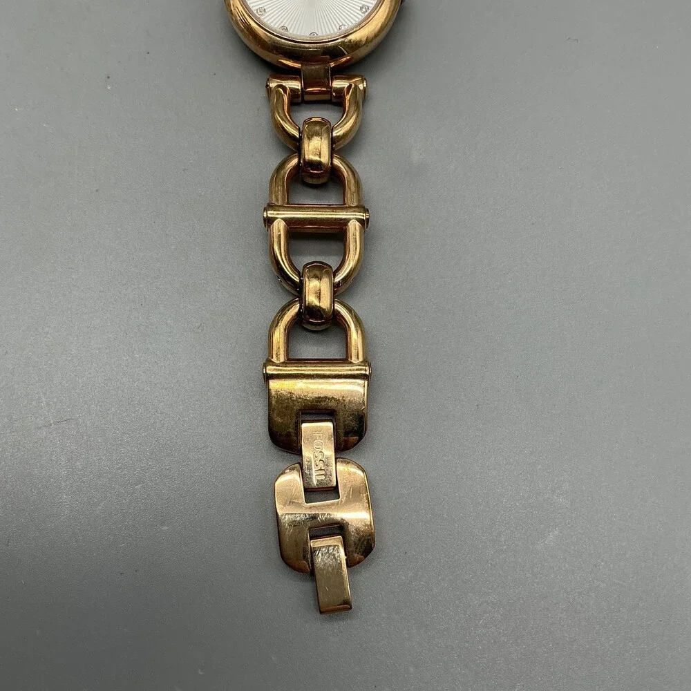 Fossil Womens Watch 28mm Silver Dial Gold Tone Bracelet 50M New Battery 7.5